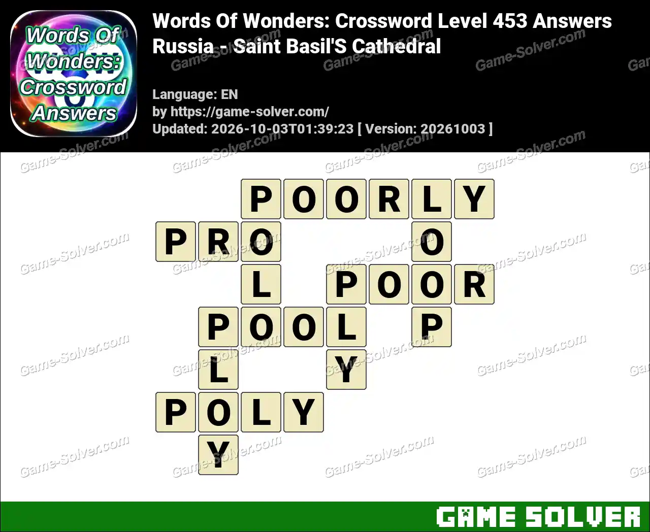 Words Of Wonders: Crossword Level 453 Answers – Russia – Saint Basil’S Cathedral